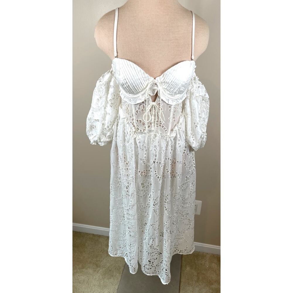 FOR LOVE & LEMONS Romi Eyelet Lace Sheer White Midi Dress Size Small - Picture 4 of 10